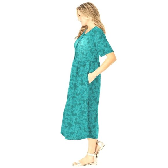 Woman Within Green Tropical Floral Knit Maxi Dress w/Pockets Size 22/24 1X 2X 3X - Picture 2 of 9